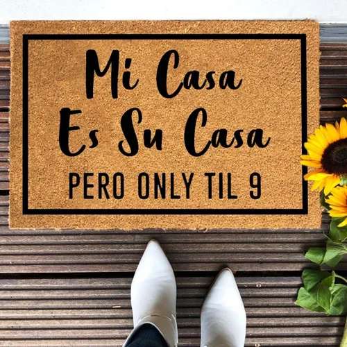 Vista 4 de Funny Mi Casa ES Su Casa Pero Only Til 9 - Tapete frontal para exteriores con entrada resistente, tapete de fibra de coco natural de fibra de coco