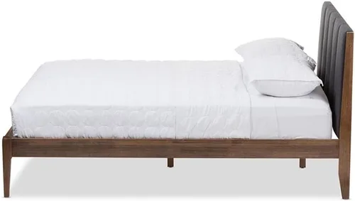 Vista 4 de BOWERY HILL Cama King de tela Mid-Century con plataforma en gris/marrón nogal