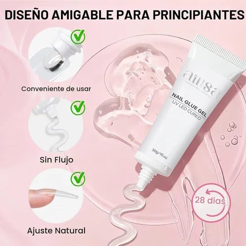 Vista 2 de AILLSA Kit de uñas de gel sólido pegamento para uñas para uñas postizas acrílicas, kit de extensión de uñas de gel con lámpara de uñas