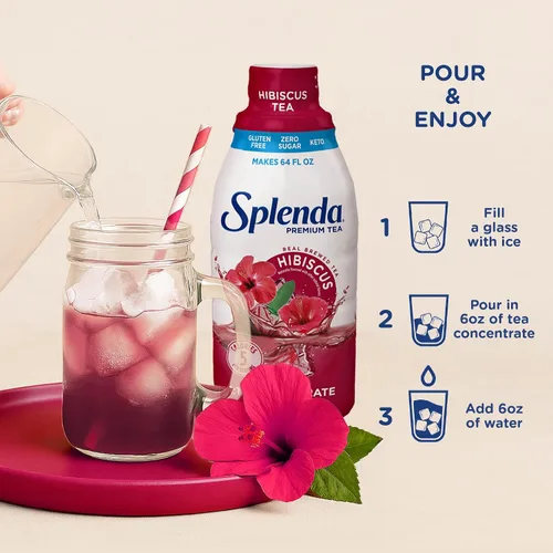 Vista 3 de SPLENDA Té de hibisco 1:1 concentrado de alta calidad, sin azúcar, sin gluten, té hecho real, 32 onzas líquidas (paquete de 2)