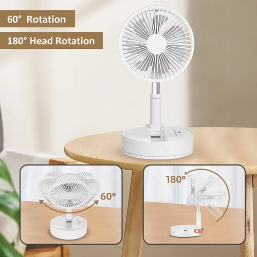 Vista 2 de Ventilador portátil, ventilador oscilante portátil de 7200 mAh con control remoto, altura ajustable con 4 velocidades, ventilador de mesa plegable