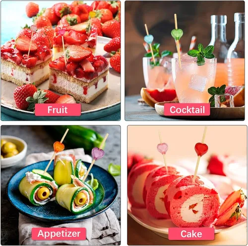 Vista 7 de 100 piezas de palillos de cóctel para bebidas, decoraciones de San Valentín, palillos de dientes elegantes para aperitivos, palillos de dientes
