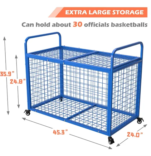 Vista 3 de Carrito de bolas de almacenamiento para garaje compatible con divisor opcional, jaula de baloncesto extragrande para interiores y exteriores