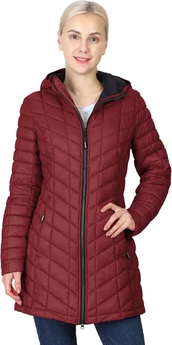 Vista 8 de Outdoor Ventures Abrigo Puffer Largo con Capucha Maryan para Mujer, Ultra Ligero, Cálido, Thermolite (Fiel a la talla. Orden Tamaño Normal) Tinta