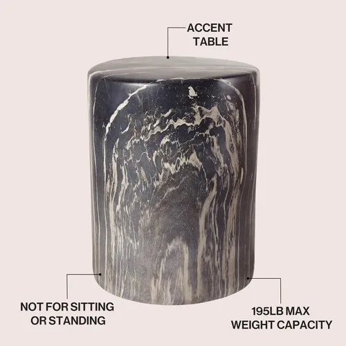 Vista 4 de JONATHAN Y Troy 17" Modern Faux Marble Cylinder Accent Table, Black Marble Minimalist Round Column Pedestal, Polyresin Drum End Table, Spill-Proof