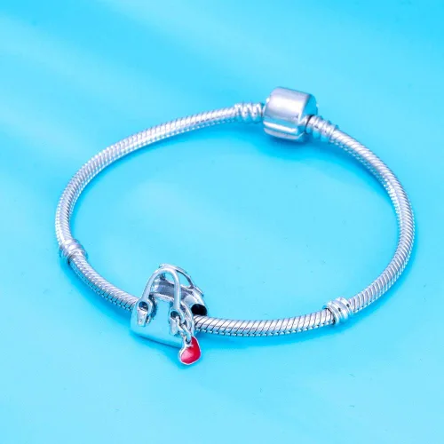 Vista 4 de Abalorio de plata de ley 925 para mujer, diseño de corazón rojo