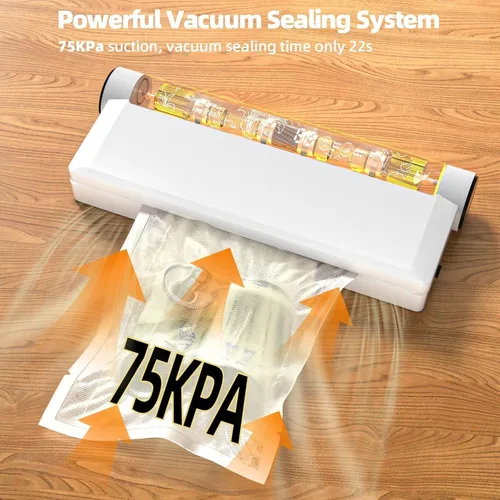 Vista 5 de Máquina selladora al vacío, succión fuerte de 75 KPA, 20 bolsas de sellado al vacío para alimentos, temporizador digital de cuenta regresiva