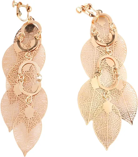 Vista 5 de Grace Jun - Aretes colgantes de varias capas hechos a mano con clip para mujer, no se necesitas tener las orejas perforadas