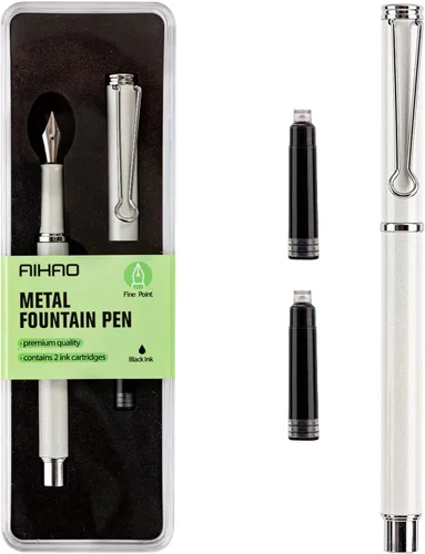 Vista 9 de AIHAO Pluma estilográfica recargable, punta fina, pluma estilográfica de metal con caja de regalo, tinta negra, 2 cartuchos de tinta en un juego