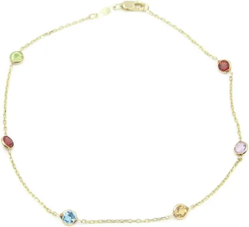 Vista 2 de Sophia Fine Jewelry Tobillera multicolor de 10 pulgadas, cadena de oro amarillo de 14 quilates con cierre de langosta, Gema