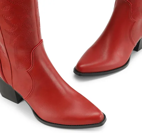 Vista 3 de DREAM PAIRS Botas vaqueras para mujer, cómodas, con cremallera, tacón grueso, puntera puntiaguda, bordadas, vaquera occidental, botas altas hasta