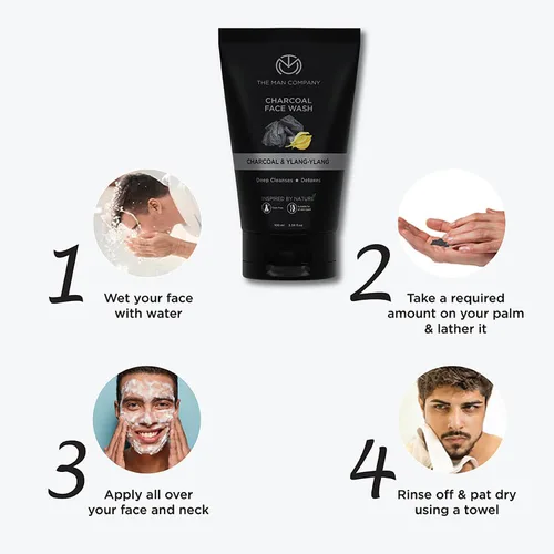 Vista 6 de The Man Company Lavado facial de carbón activado para menylang ylang y argán aceites esenciales contaminación, control de aceite de acné, limpieza