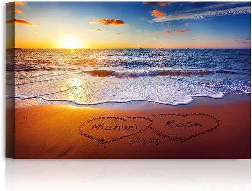 Vista 37 de A&T ARTWORK Love on Beach - Impresión fotográfica personalizada, incluye nombres y la fecha, regalo único para el aniversario de boda. Alfombrillas