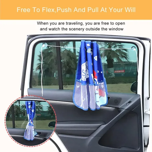 Vista 2 de Parasol de automóvil para bebés, niños y niños, paquete de 2 protectores de cortina para ventana lateral de automóvil, protege del deslumbramiento