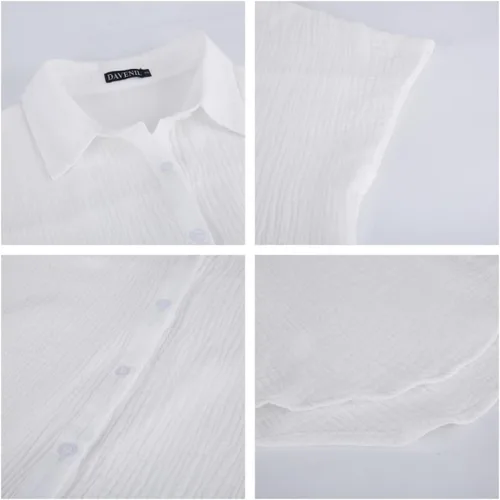 Vista 7 de Davenil Camisas con botones para mujer, blusas de manga corta con cuello casual de lino