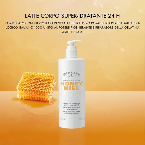 Vista 2 de Perlier Honey Miel Super Idratante 24h Latte Per Il Corpo Con Gelatina Reale 1,312.3 ft, Loción Corporal Super-Hidratante 13.5 Fl Oz Hecho en Italia