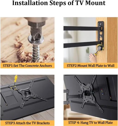 Vista 6 de Soporte de pared para TV de movimiento completo, soporte de pared para monitor de TV, extensión de inclinación giratoria para televisores LCD LED 4K