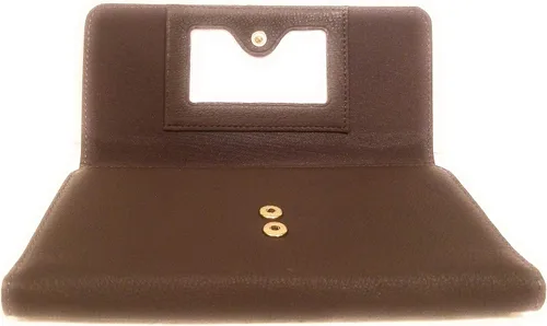 Vista 3 de Cartera de embrague de cuero genuino suave bordada de las señoras trifold
