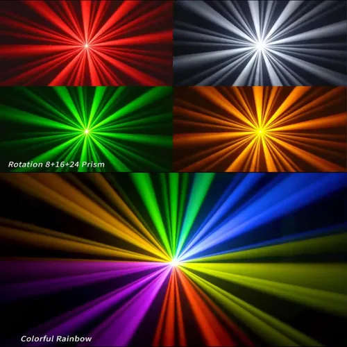 Vista 6 de JUNMAN Mini 230W 7R Beam Cabeza Móvil DJ Disco Etapa Luces Led Tira Prisma 48 con tira LED y efecto arco iris
