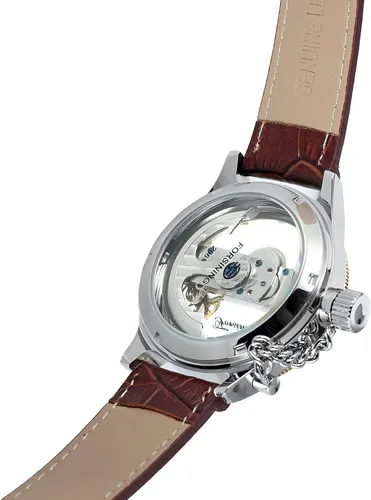 Vista 5 de FORSINING Reloj de esqueleto con correa de piel auténtica, diseño único de lujo, movimiento automático, estilo popular