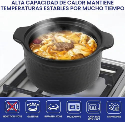 Vista 2 de Olla de arcilla resistente - Sustituye tanto a un horno holandés como a una olla (4.5 cuartos de galón)