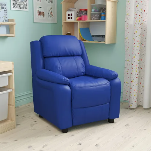 Vista 11 de EMMA + OLIVER Sillón reclinable infantil de vinilo beige acolchado de lujo con brazos de almacenamiento