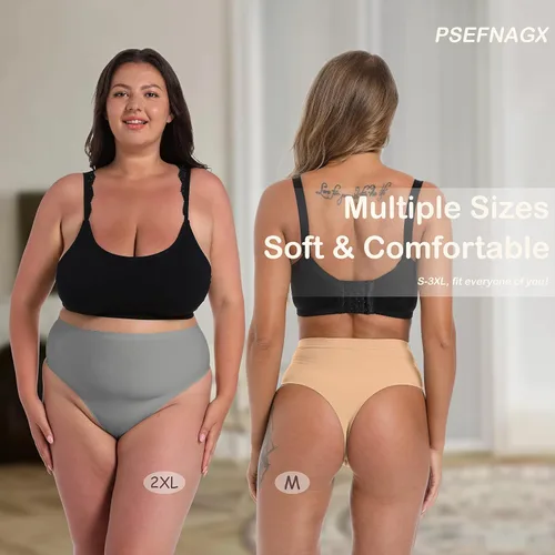 Vista 3 de Tanga de algodón acanalado transpirable sin costuras de cintura alta para mujer, ropa interior de talla grande