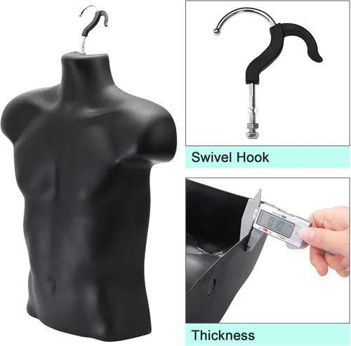 Vista 4 de Noamus Paquete de 6 torsos de maniquí masculino, forma de vestido con gancho para colgar, pantalla de camiseta, cuerpo trasero hueco, molde