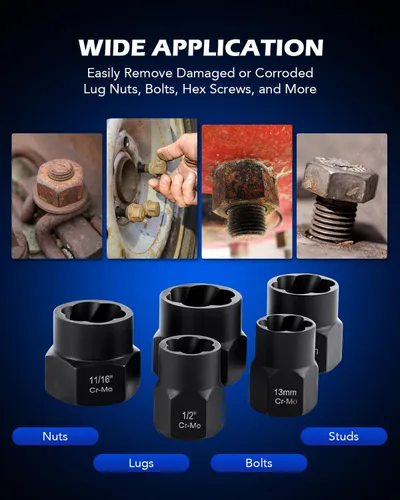 Vista 3 de Orion Motor Tech Juego de herramientas de extracción de tuercas y pernos de impacto, kit de herramientas para remover tuercas y pernos rayados