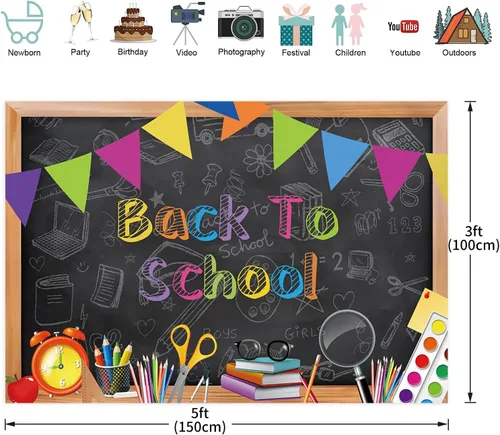 Vista 2 de Telón de fondo de pizarra negra para el regreso a clases, fondo de fotografía para el primer día de escuela, accesorios para cabina de fotos