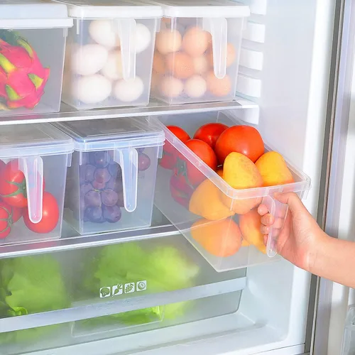 Vista 3 de Sooyee Contenedores de almacenamiento para refrigerador, paquete de 4 unidades de 4 litros, apilables, organizador de refrigerador con asa