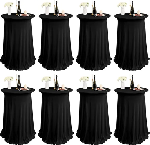 Vista 20 de Paquete de 4 manteles redondos para mesa de cóctel, de 32 x 43 pulgadas, de elastano, con cortinas onduladas, color beige, para mesa de boda, bar