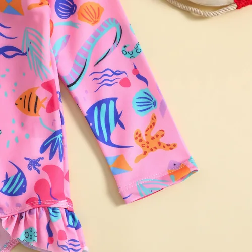 Vista 4 de Traje de baño de una pieza con cremallera y estampado floral para niños y niñas pequeñas