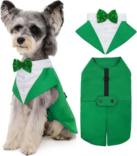 Vista 25 de Kuoser Conjunto de esmoquin para perro, traje de perro y bandana, disfraz Negro