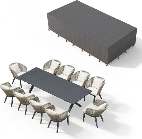 Vista 35 de PURPLE LEAF Juego de muebles para patio de 7 piezas, juego de mesa y sillas de mimbre para exteriores, marco rectangular de aluminio para jardín