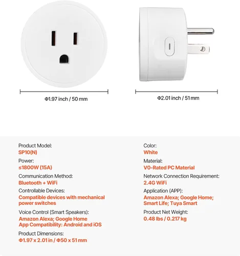 Vista 7 de VEVOR Enchufe inteligente, salida inteligente WiFi compatible con Alexa y Google Home, enchufes WiFi con programación, control de aplicaciones