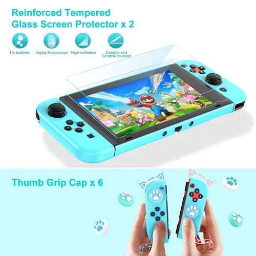 Vista 5 de Younik Switch Accessories Bundle, 15 in 1 Blue Switch (NOT OLEDLite) Accessories Kit for Girls Include Switch Carrying Case, Adjustable Stand