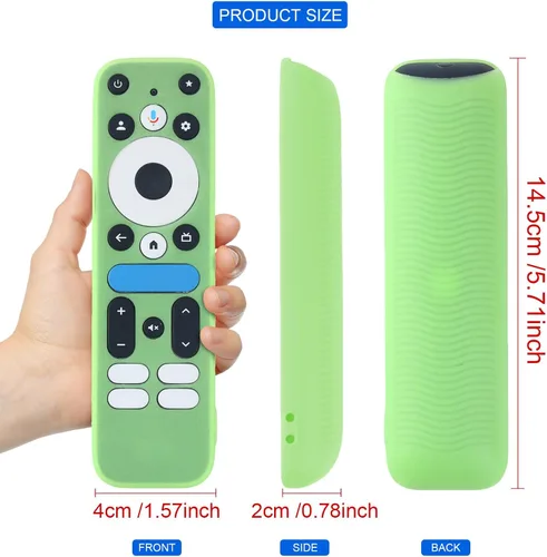 Vista 4 de Paquete de 2 fundas luminosas para control remoto compatibles con Google TV Box 4K Pro 2025, funda a prueba de golpes para control remoto Onn Google