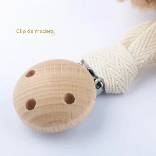 Vista 6 de Baby Daisy - Soporte de clip para chupete, ligero y suave, hecho a mano, paquete de 2 Margarita beige con clip