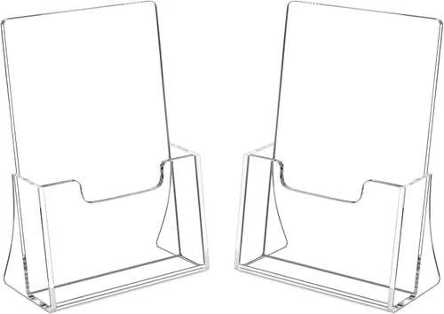 Vista 11 de HIIMIEI Paquete de 2 soportes acrílicos de 4 pulgadas de ancho para folletos, tarjetas, folletos, revistas, literatura, folletos, soporte