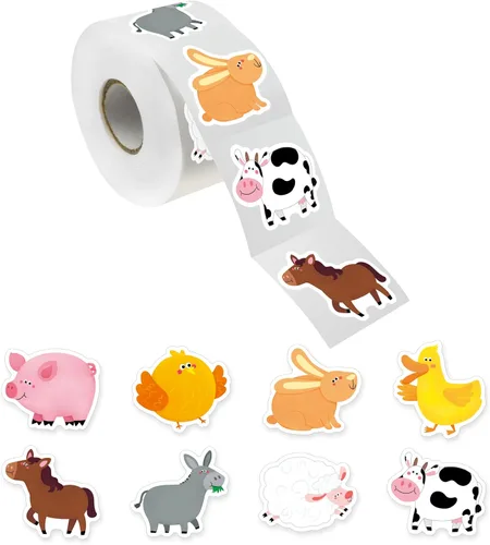 Vista 8 de 600 adorables calcomanías redondas de animales terrestres en 16 diseños con línea perforada versión ampliada (cada uno mide 1.5 pulgadas de diámetro)