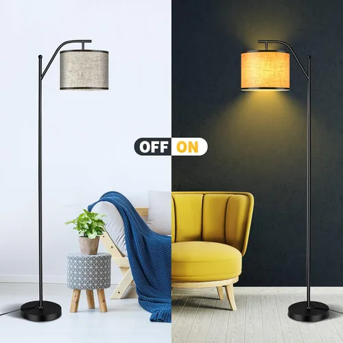 Vista 9 de Tangkula Lámpara de pie para sala de estar, lámpara de poste alto de mediados de siglo con pantalla colgante de arco, interruptor de pie y base