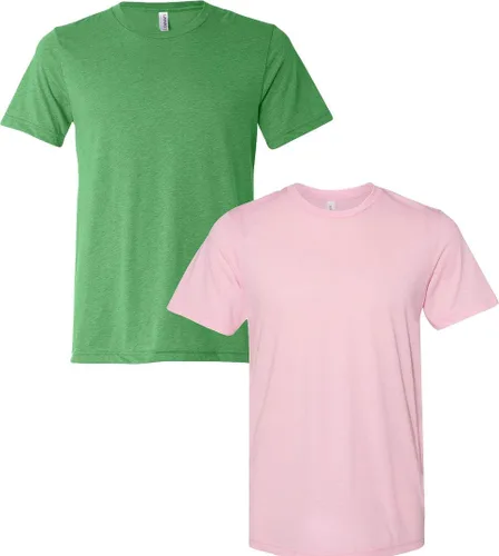 Vista 302 de Bella Canvas 3413c para hombre (1) Triblend verde + (1) Triblend rojo