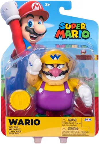 Vista 2 de Super Mario Wario - Figura de acción de 4 pulgadas con moneda