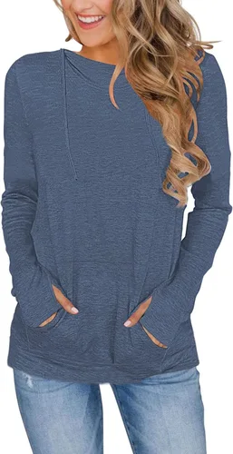 Vista 10 de AUSELILY Womens Long Sleeve Drawstrings Hooded Sweatshirt With Thumb Holes 01-beige