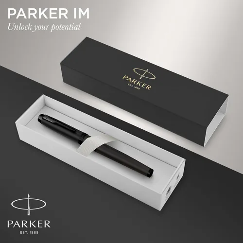 Vista 2 de Bolígrafo PARKER IM de bola, punta fina, color negro mate con borde negro, repuesto de tinta negra, caja de regalo – Ideal para escritura fluida