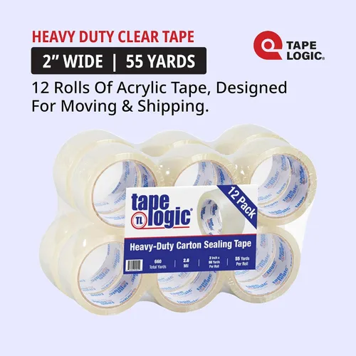 Vista 2 de Tape Logic Cinta de embalaje acrílica de 2 pulgadas x 55 yardas de 2.2 mil, transparente (paquete de 6) rollos de cinta de embalaje resistente