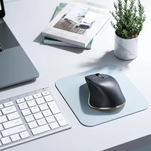 Vista 8 de iClever Ratón inalámbrico con Bluetooth o receptor USB, 5 niveles de DPI ajustables hasta 2400DPI, ratón recargable para computadora, ratón Negro-oro