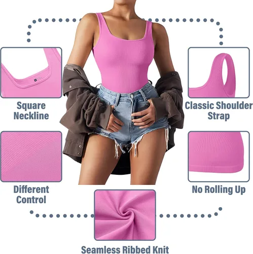 Vista 2 de Shapewear - Camiseta sin mangas para mujer, con control de abdomen, acanalada, cuello cuadrado, sin costuras, de compresión, shapermint