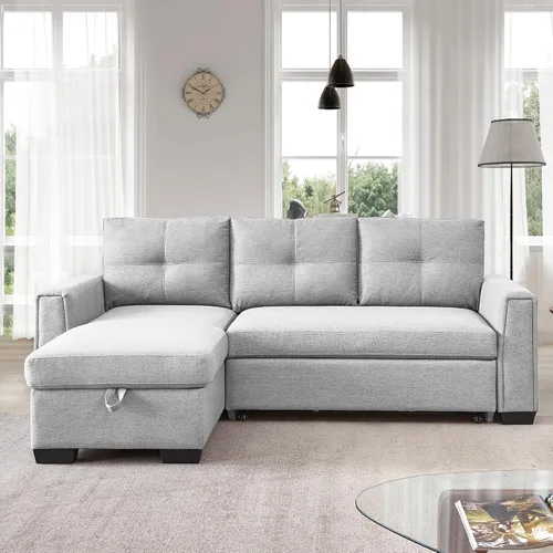 Vista 8 de American Furniture Classics Sofá cama modular copetudo gris claro con almacenamiento, 92 x 59 x 36 pulgadas